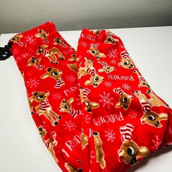 "RUDOLPH"  the red nose reindeer ladies Red Pajama  fleece Pants Size sm… - Picture 1 of 6